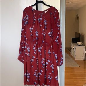 Red Flowered Long Sleeved Chiffon Dress